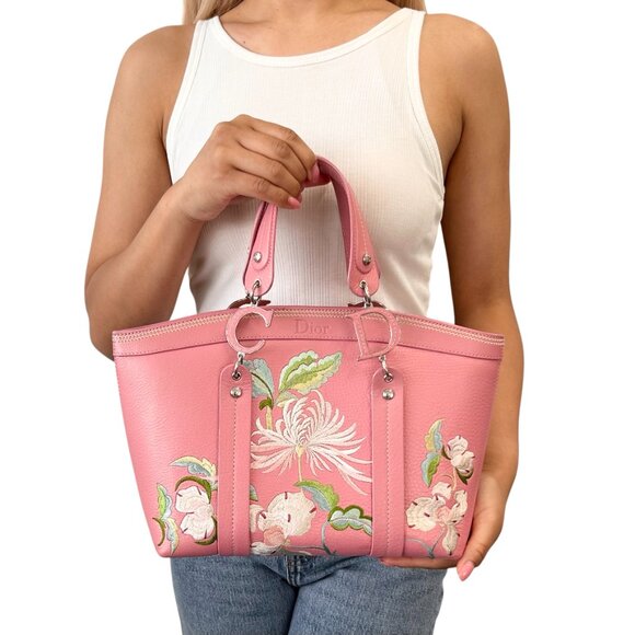 Christian Dior Vintage 2005 CD Logo Embroidered Bag Handbag Pink [105035] - Picture 1 of 13